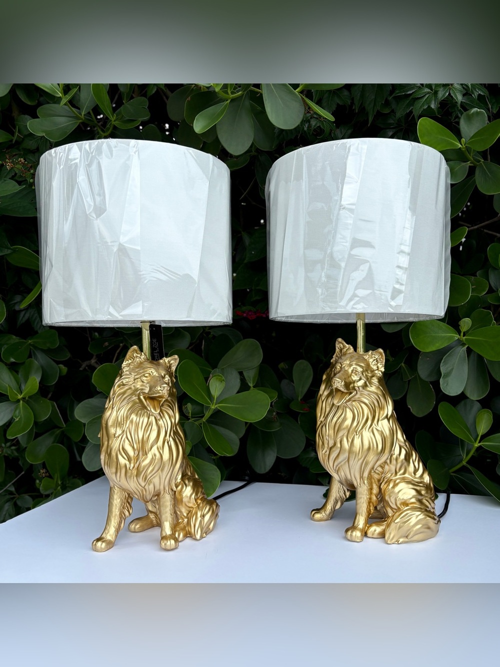 Rachel Zoe Gold Collie Dog Lamp Lassie Shepard 25” (on right) Figure Statue